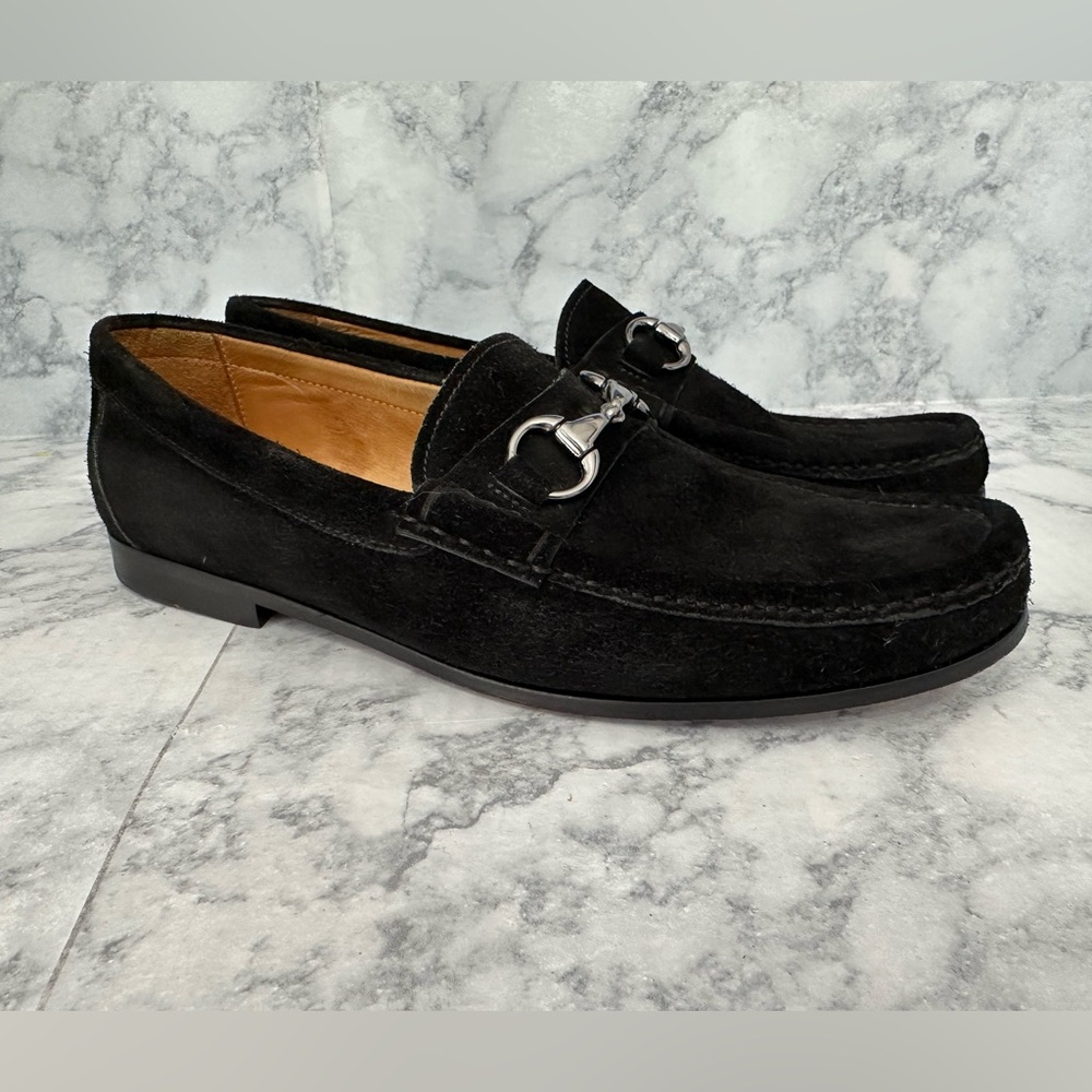 Peter Millar Black Suede Loafers with Silver Horsebit